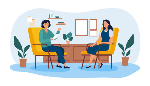 Drawing of a psychotherapist and a client in a counseling session